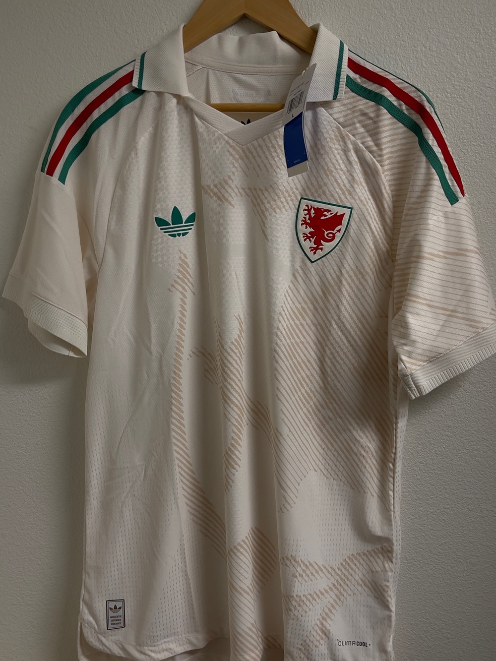Adidas Wales Cymru Soccer Jersey White Men’s Climacool Trefoil